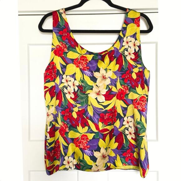 NWT Valerie Stevens Floral Silk Blouse Sz Large Tropical Lightweight Lined Tank - Picture 2 of 5